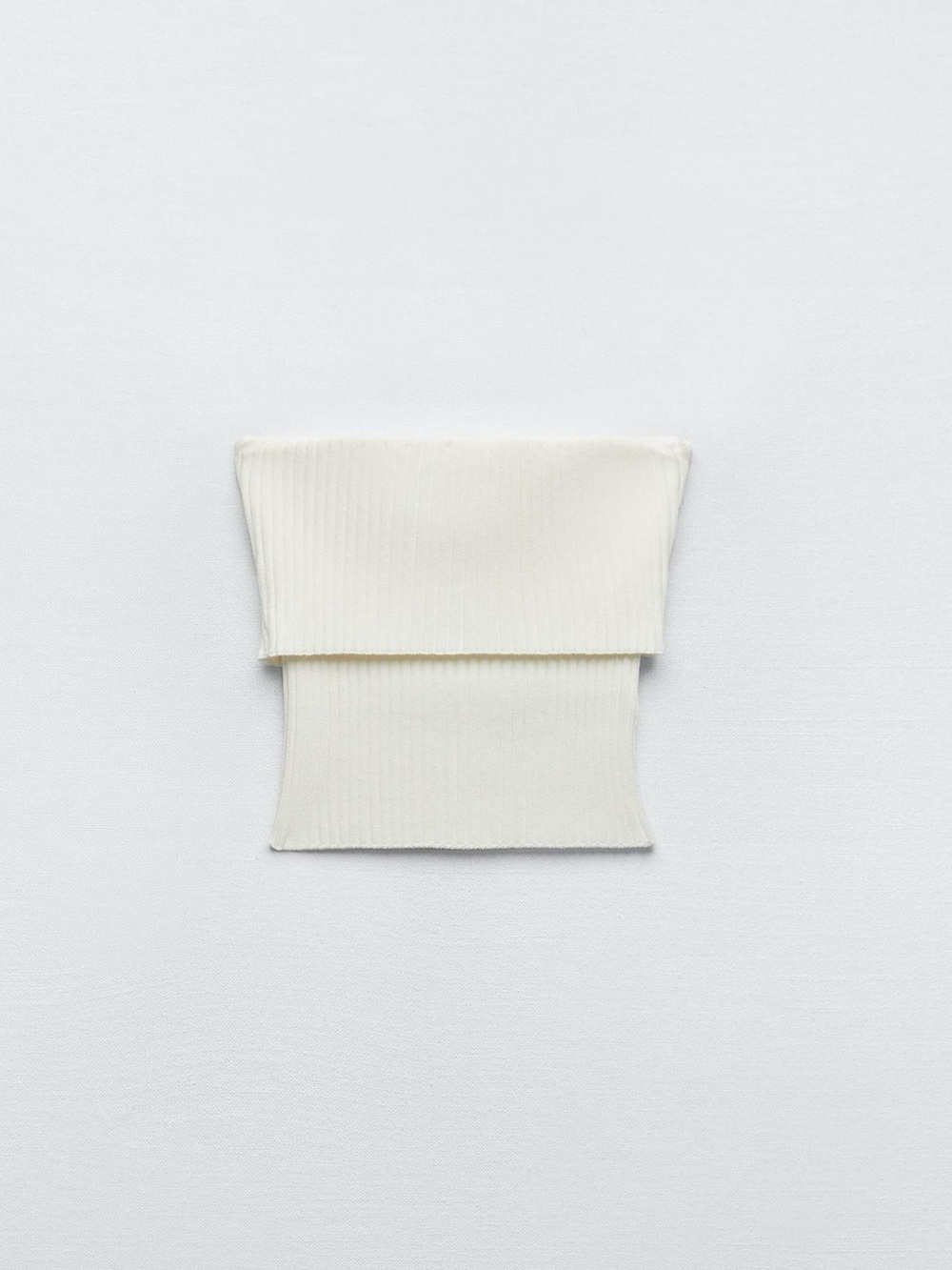 Zara Cream Ribbed Fold-Over Tube Top - Women Accessories